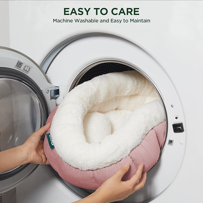 BALANCE Cat Beds for Indoor Cats, Washable Round Cat Bed, Cute Kitten Bed with Anti-Slip Bottom for Kitty and Puppy, 23 Inches, Mellow Rose