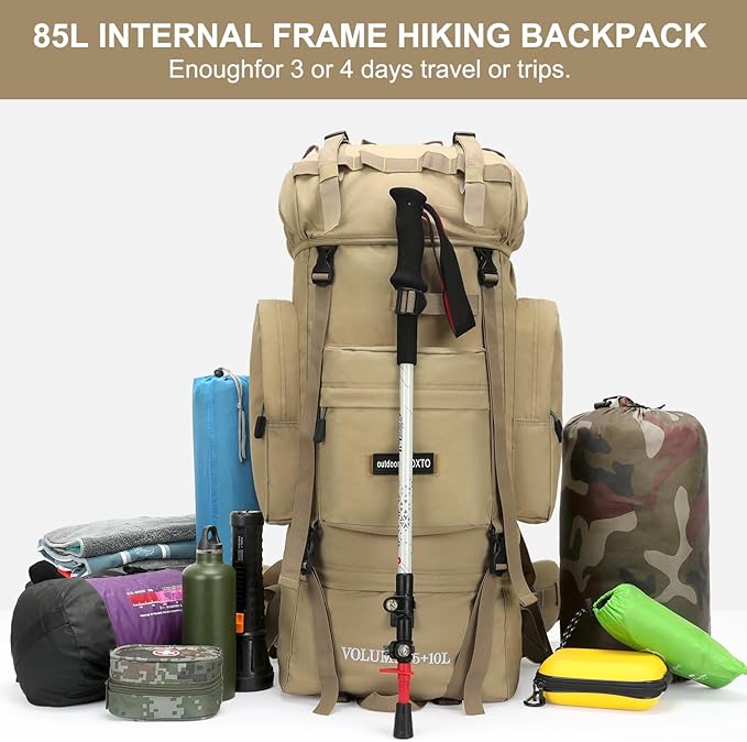 85L Lightweight Internal Frame Hiking Backpack for Men Women, Waterproof Travel Camping Backpack with Rain Cover