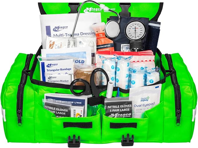 First Aid Kit - Fully Stocked Portable Reflective Bag -First Responder Emergency Response Kit-for Natural Disaster Preparedness-Customizable Storage-Includes 415 Pcs First Aid Supplies - Lime Green