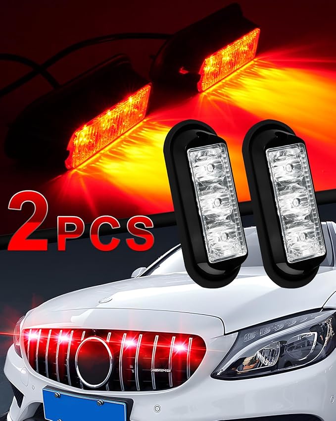 YM E-Bright 2-Pack Red 3 LED Car Flash Light DRL Truck Emergency Strobe Flash Warning Light 12-24V