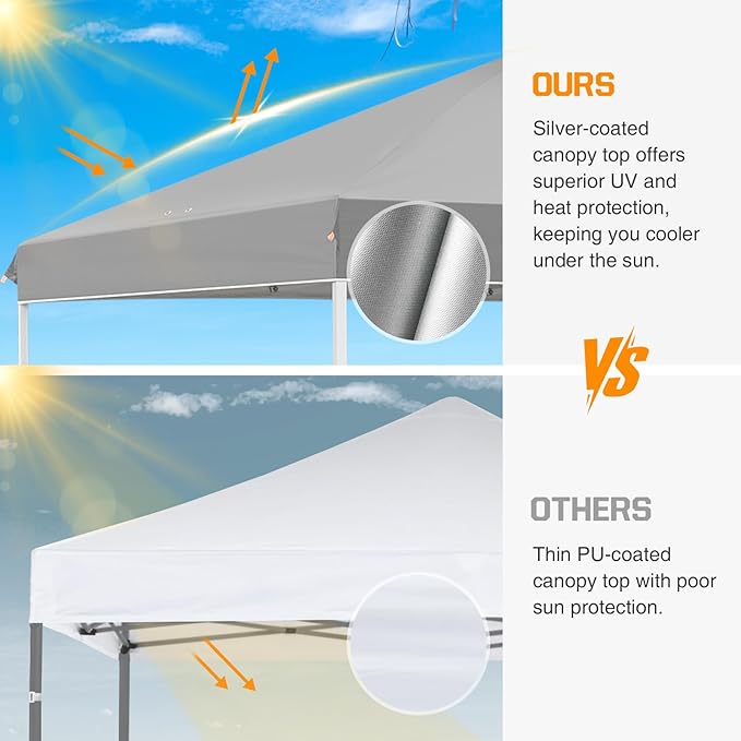 EAGLE PEAK Pop Up Canopy Tent with Wheeled Carry Bag, 8 Stakes, 4 Ropes, 4 Weight Bags, Easy Set Up Tent Canopy, 10x10 ft, 100sqft of Shade, Light Gray