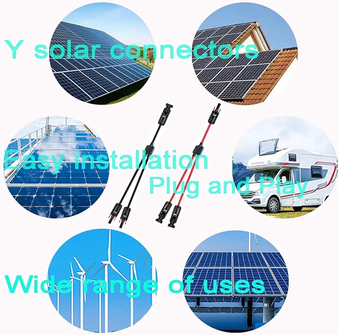 Y Solar Connector,Solar Y Branch Parallel Cable,Solar 1 to 2 Male Female Connector Adapter,10AWG 45A Waterproof IP68 40CM Cable, for Solar Panels,Solar Cells (MFF&FMM,1 Pair)
