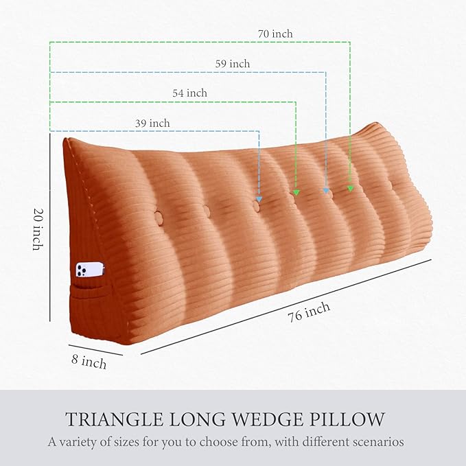 10 lbs Thickened Headboard Pillow Wedge Pillow Headboard Reading Pillow Bed for Comfortable Backrest Reading Triangular Pillow with Side Pocket Backrest Pillows for Sitting in Bed Full