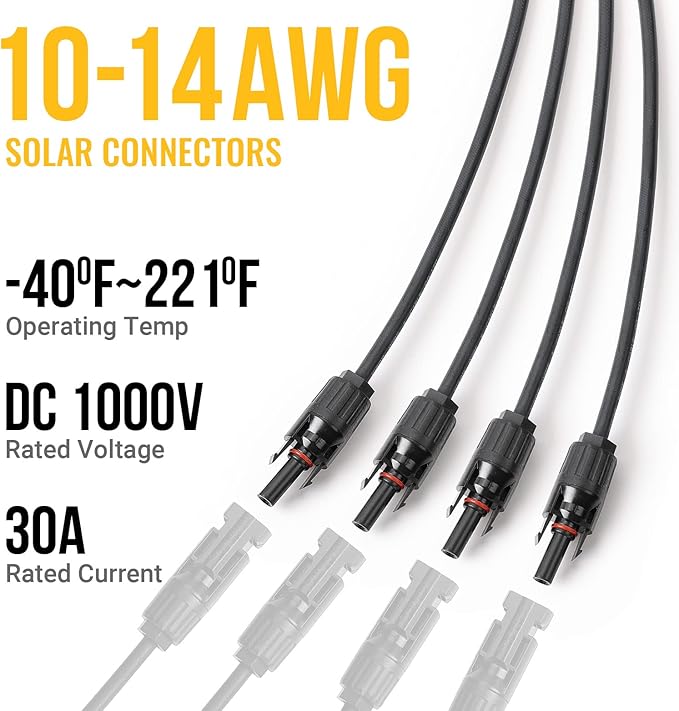 BougeRV Solar Y Branch Connectors Extra Long Solar Panel Parallel Connectors 1 to 4 Solar Cable Wire Plug Tool Kit (M/FFFF and F/MMMM)