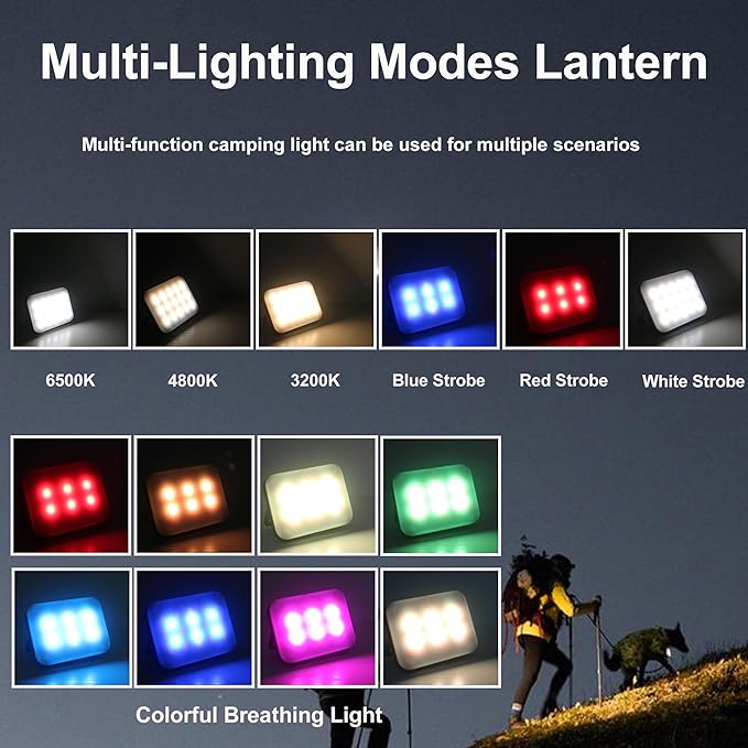 Tent Lights for Camping, Rechargeable Camping Lights for Tent, Camping Tent Light with 8 Brightness Modes for Power Outages, Emergency, Tent, Outdoor (White)