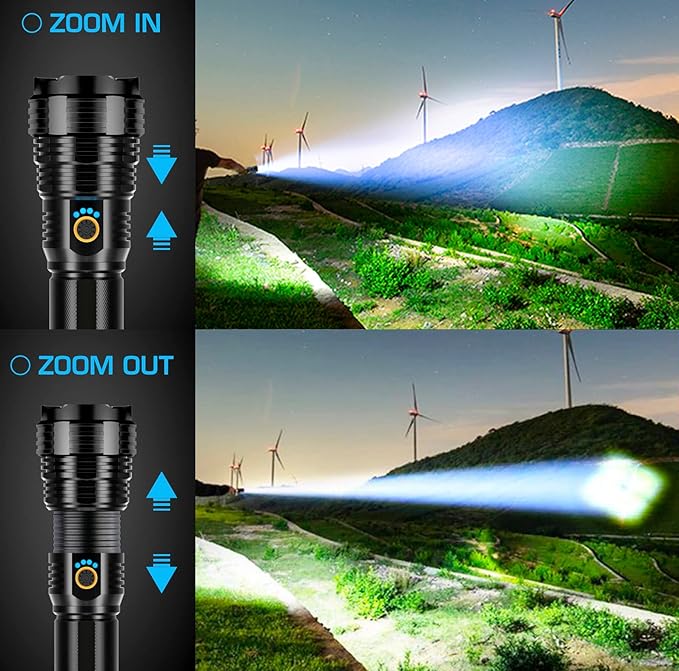 Sinvimes Rechargeable Flashlights High Lumens, LED Powerful Super Bright Flash Light, 5 Mode Zoomable Tactical Flashlights High Powered, Waterproof Linternas Emergencies Lights for Home