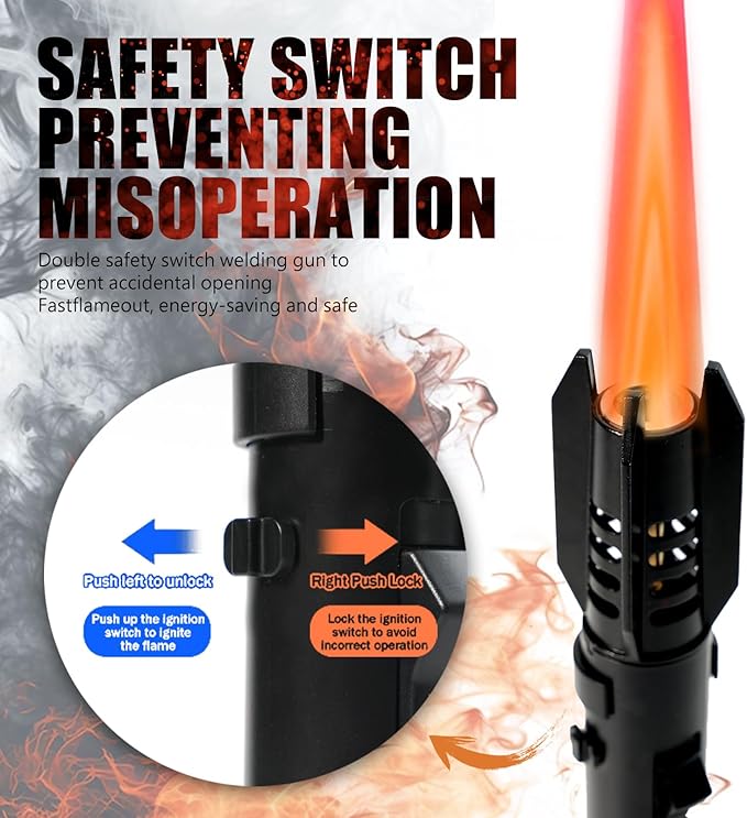 Camping Torch Lighter, Bright Fire Windproof Butane Refillable Straight Flame Lighter with Safety Lock and Adjustable Red Blue Flame for Tactical Outdoor Hiking Campfires BBQ Kitchen Candles (Blue)