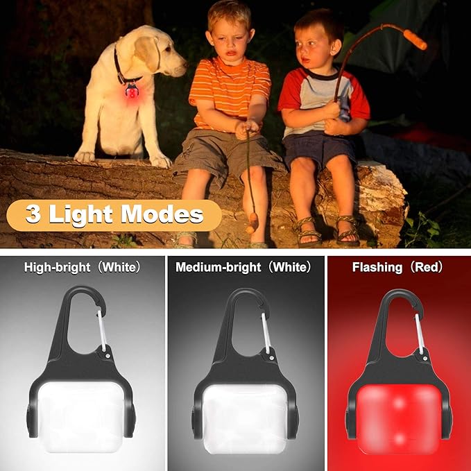 Dog Lights for Night Walking, Clip on Dog Collar Light - 3 Modes, USB-C Rechargeable, IP65 Waterproof, LED Safety Light for Running, Camping, Climbing, Bike - 2 Packs