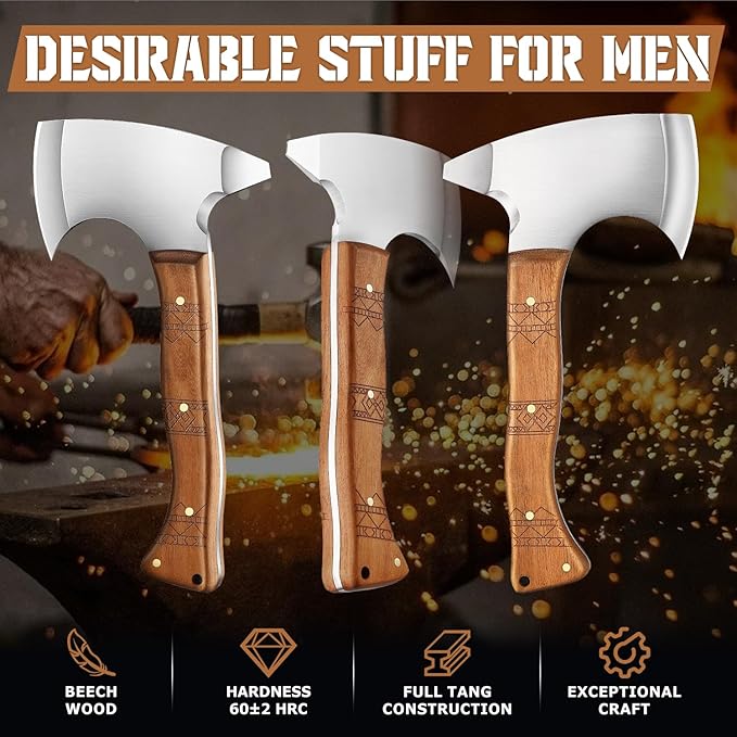 Throwing Axe Set Small Hatchet - Backyard Ax Throwing Game 3 Pack Viking Tomahawk Axes Professional Balanced Design with Sheath