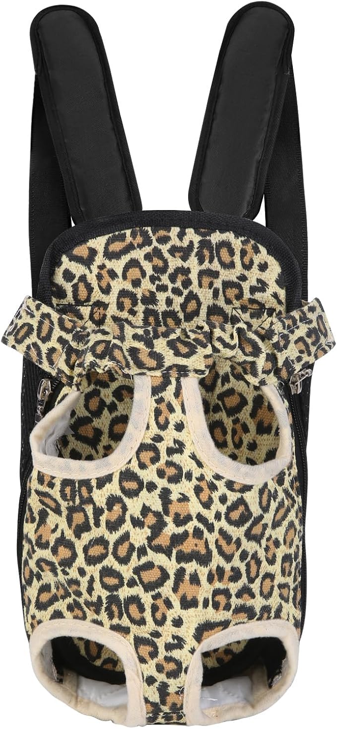 Inspack Dog Backpack Carrier/Cat Carrier, Adjustable Pet Front Carriers Travel Bag for Puppy Medium Dogs, Legs Out, Soft Dog Chest Carry Backpacks for Hiking/Camping, 2.5-4 lbs, Leopard Print