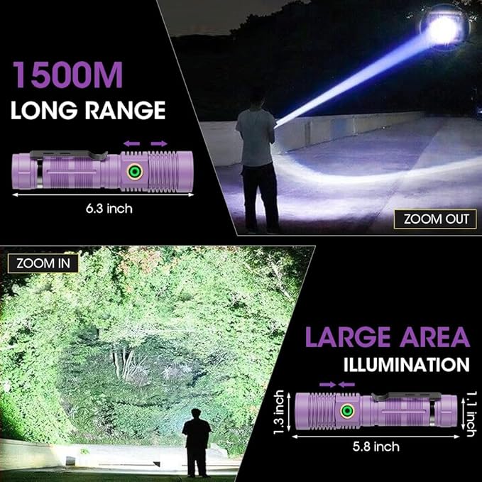 Rechargeable Flashlight High Lumens, High Lumens Super Bright Magnetic Flash Light, Long-Range Zoomable LED Flashlights for Emergency, Waterproof Flashlight Dimmable, Purple,1PC