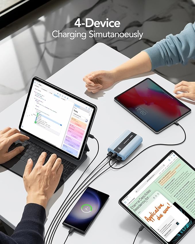 VRURC Power Bank,Small Portable Charger 20000mAh,22.5W Fast Charging, Compact Travel Essential Battery Pack with LED Display, 4 Outputs Compatible with iPhone 16/15/14/13, Samsung, Android,etc-Blue