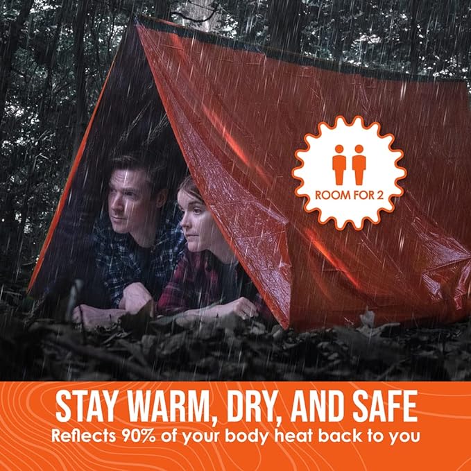 Go Time Gear Survival Life Tent ??2 Person Mylar Emergency Shelter Tube Tent + Paracord ??All-Weather Protection for Camping, Hiking, & Survival Kits ??Includes Emergency Whistle
