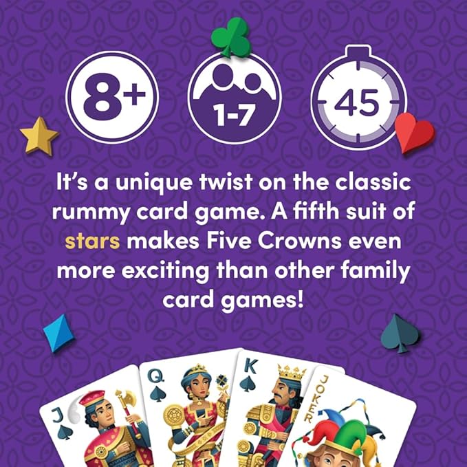 PlayMonster Five Crowns ??The Game Isn't Over Until the Kings Go Wild! ??5 Suited Rummy-Style Card Game ??For Ages 8+