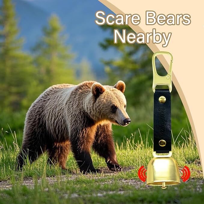 Bear Bell with Magnetic Silencer|Bear Bells for Hiking & Camping|Bear Deterrent Device with Emergency Whistle & Carabiner to Scare Animals|Bear Alarm for Outdoor Biking Fishing Climbing
