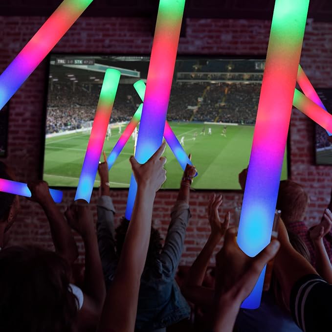 Glow Sticks Bulk, 110 PCS Foam Glow Sticks, LED Foam Sticks in The Dark Party Supplies with 3 Modes Colorful Flashing, Wedding, Concert, Party, Raves, Events, Birthday