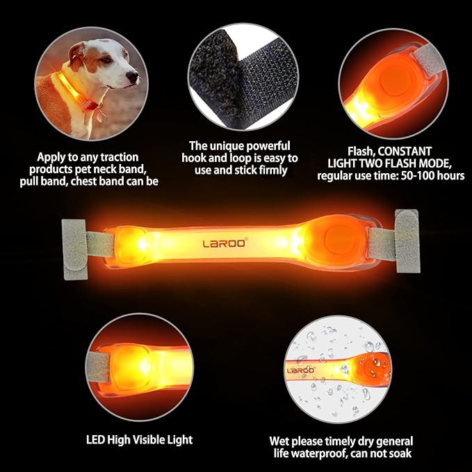 LaRoo Light Up Dog Collar with Nylon Stickers, Universal Glowing Collar Accessories for Leash Harness, Silicone Waterproof Dog LED Flashing Collar Night Outdoor Safety
