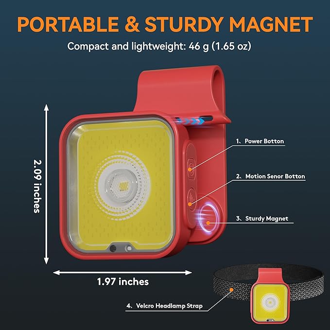Yls Running Light, 12 Modes & Motion Sensor, Rechargeable Clip-on Lights for Runners, 500 Lumens, Waterproof, Garnet Red