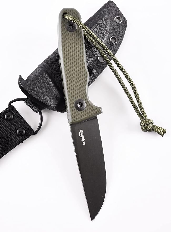 SCHNITZEL TRI - Outdoor Knife with Kydex Sheath and Dangler Carrying System - Bushcraft Knife Outdoor Leisure Knife Adult (Green)