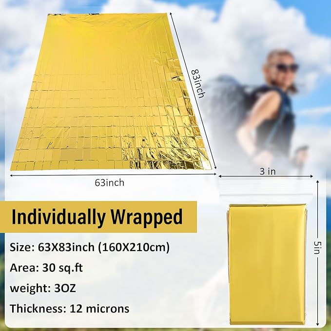 Chumia Emergency Thermal Blanket Bulk 83 x 63 Gigantic Foil Space Blanket Survival Reflective Accessories Gift for Homeless Camping Gear First Aid Hiking Outdoor