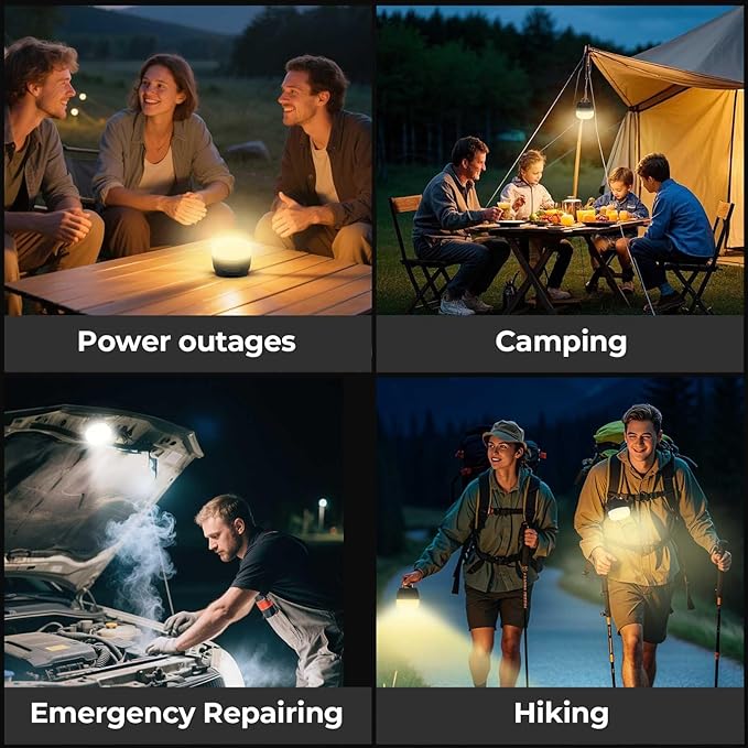 LED Camping Lantern, 8000mAh Rechargeable Tent Light with 3 Color Temperatures, 6-Level Dimming, Magnetic Base, IP44 Waterproof Emergency Hanging Lantern for Hurricane, Power Outage, Hiking, Home