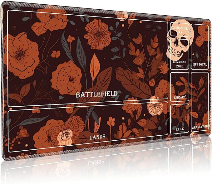 Playmat for MTG with Magic Zones, 24 x 14 inches Game Play Mat for MTG TCG, Trading Card Game Play Mat Desk Mats with Stitched Edges Non-Slip Base, Floral Skull