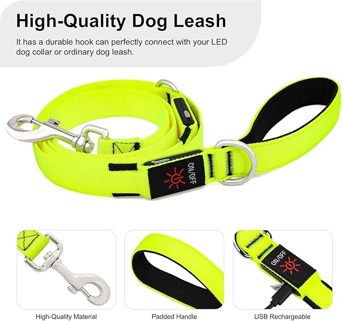 Colaseeme Light Up Dog Leash, LED Pet Leashes USB Rechargeable, Glow Safety Dogs Lights at Night (6FT,Green)