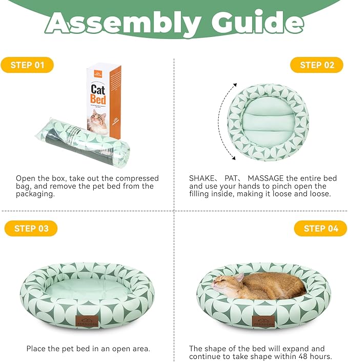 Cat Bed, 20In Dog Beds for Small Dogs, Calming Cat & Dog Beds for Indoor Pets, Pet Beds Comfortable Donut Round Ultra Soft (Green Pattern, 20.0" L x 20.0" W x 6.5" Th)