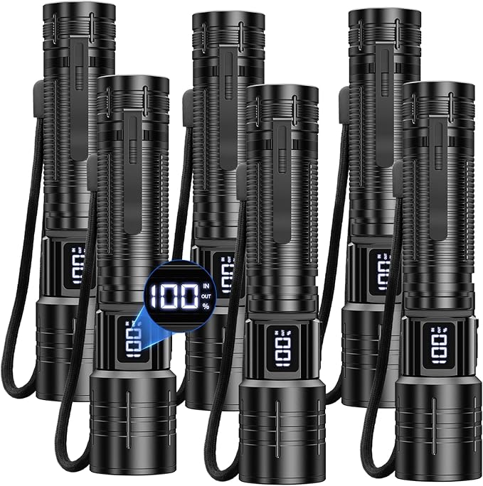 AdamStar Flashlight High Lumens Rechargeable Super Bright Flashlight Zoomable LED Flash Light with Dimmable, 6 Modes Waterproof Handheld Powerful Tactical Flashlights for Camping Emergency (6 Pack)