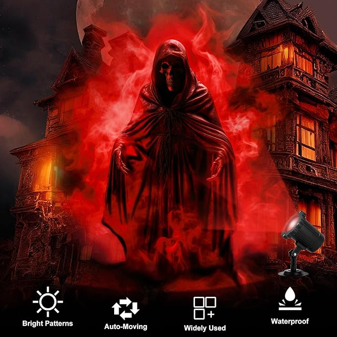 Treela Halloween Projector Lights Outdoor Indoor Dynamic Ghost Skull Lights Decoration Outside LED Landscape Lamp for Holiday Garden Supplies(Red,Ghost)