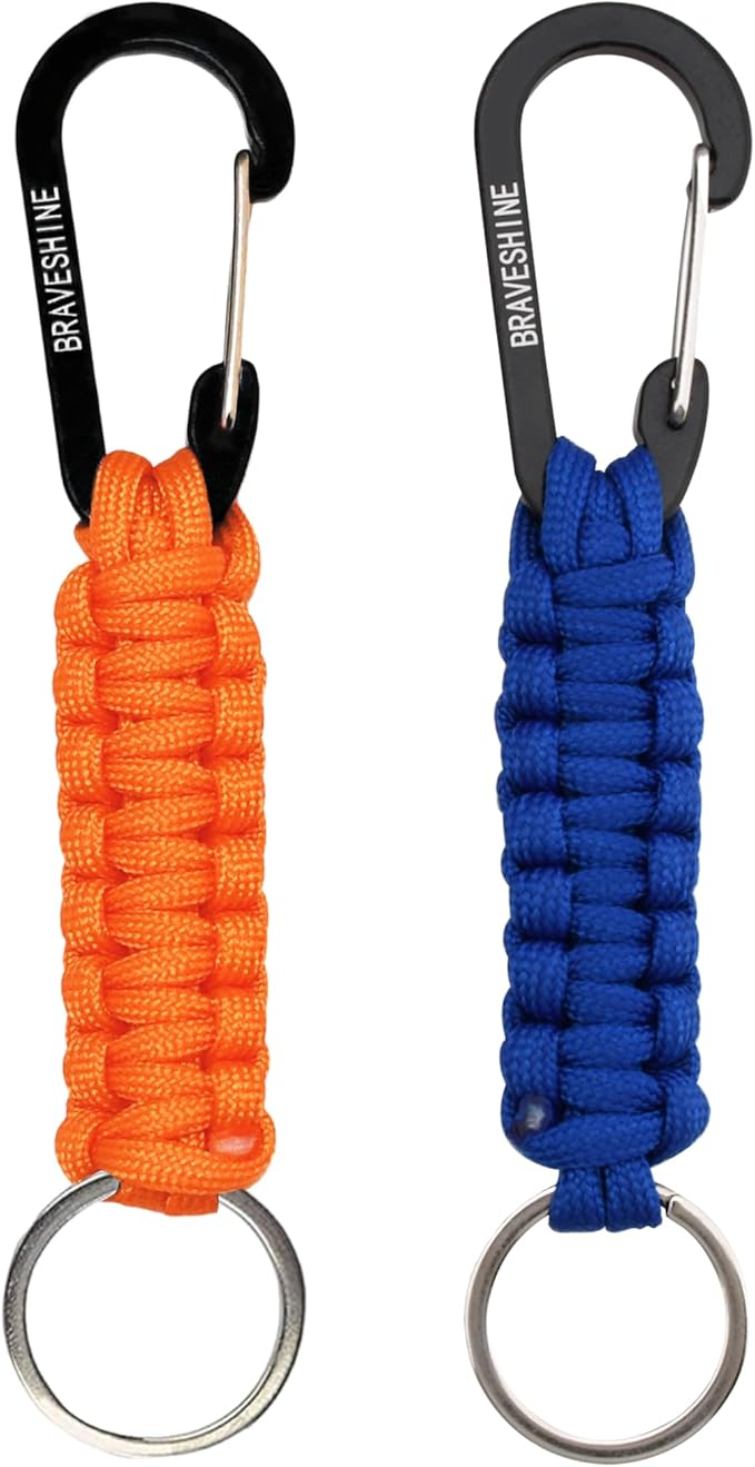 BRAVESHINE Paracord Keychain Carabiner Clip, D Ring Lanyard Hanger Stroller Hook for Water Bottle, Key, Backpacks, Men, Women