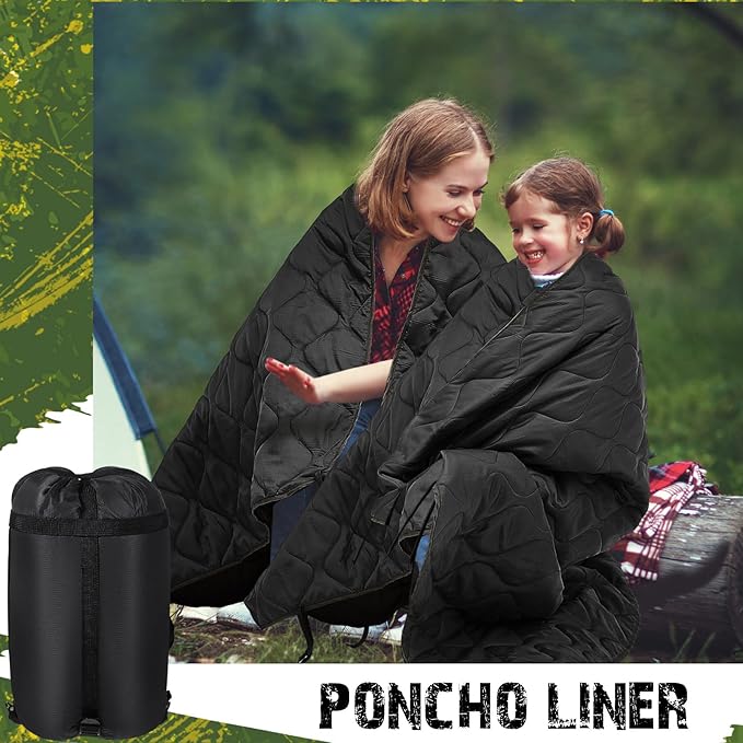 Barydat 80 x 60 Inch Woobie Military Poncho Liner Woobie Blanket Waterproof Thermal Poncho Liner with Bag Camo for Outdoor Camping Hunting Hiking