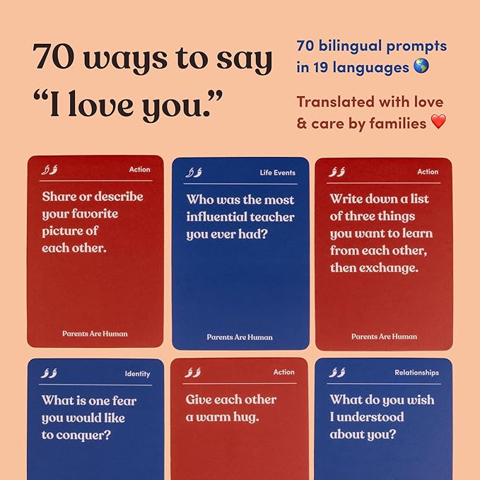 Parents Are Human, Relationship Cards, Get to Know Each Other Better, Parents, Adults, Families, & Teens Relationship Building, Light & Deep Questions, 70 Questions & Activity Cards, English + German