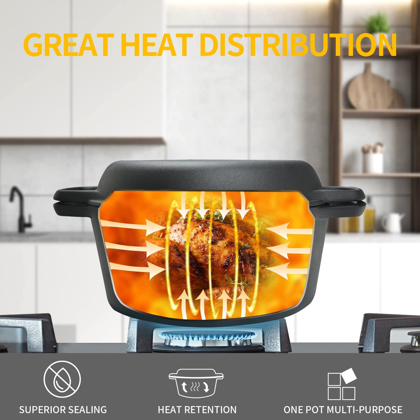 EDGING CASTING 2-in-1 Pre-Seasoned Cast Iron Dutch Oven Pot with Skillet Lid Cooking Pan, Cast Iron