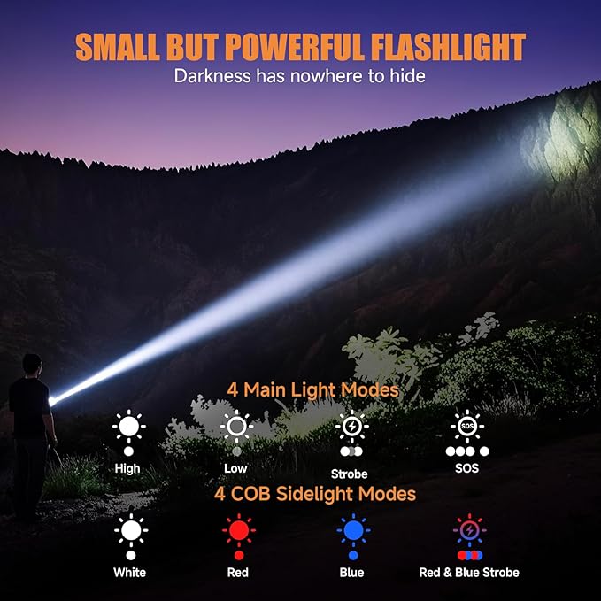 Rechargeable Tactical Flashlights High Lumens - Super Bright Small Powerful LED Magnetic USB C Flashlight, 8 Modes, Dual Button Waterproof Pocket Flash Light for Emergency, Car (1, Orange)