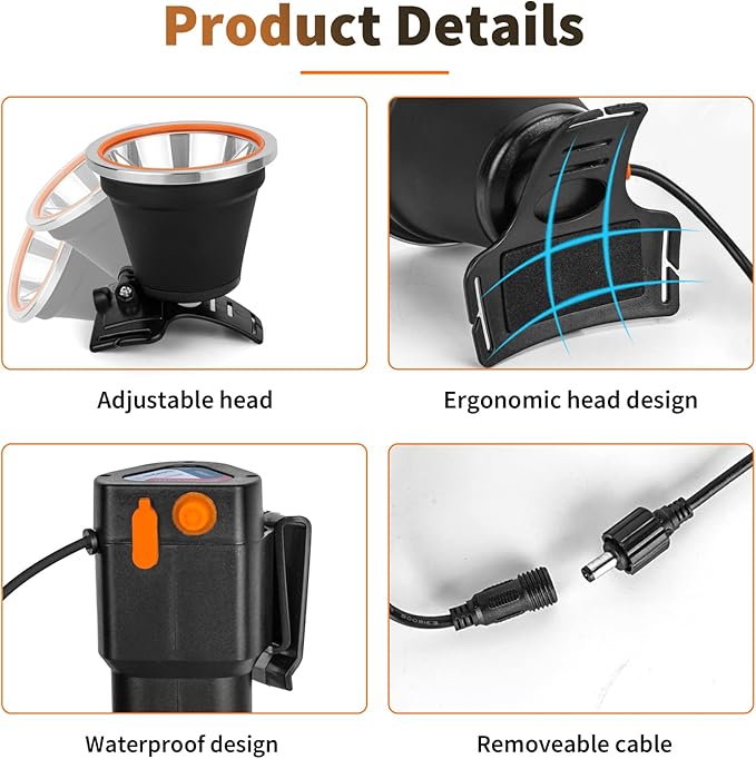 High Power Rechargeable Coon Hunting Lights ??Super Bright LED Waterproof Headlamp, Adjustable Beam Head Flashlight for Hunting, Fishing, Camping, Hiking, Outdoor Activities & Emergency Use