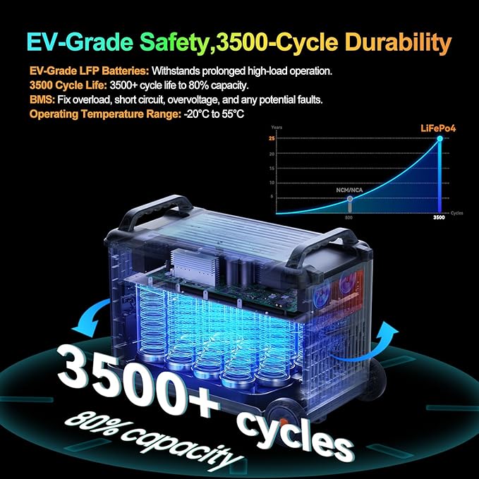 OSCAL Promax6000 Solar Generator with 2x200W Solar Panel,120V/240V Dual Voltage 6000W(Peak 7200w) 14 Outlets,2200W 1.96H Fast Charge Portable Power Station,3600WH Lifepo4 Battery,for Home Backup,RV.
