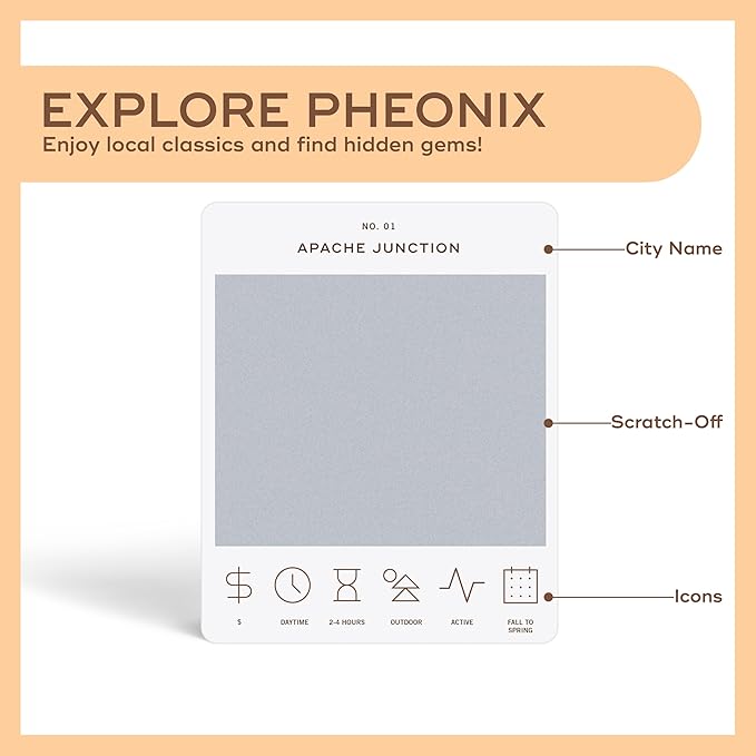 Reach International Outfitters Phoenix Adventure Bucket List - 50 Scratch-Off Cards for Outdoor Activities, Tourist Attractions, and Landmarks Guide for Exploring Phoenix