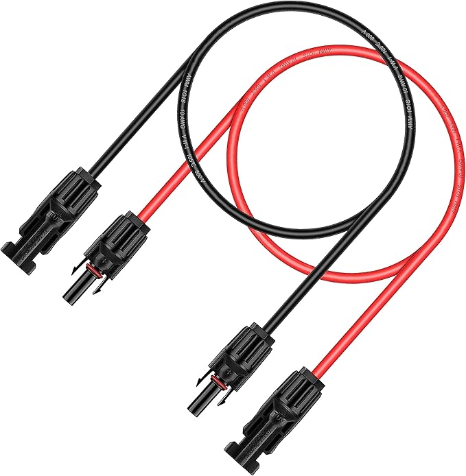 Solar Extension Cable Solar Panel Extension Cable Wire with Female and Male Connector Solar Panel Adapter,3ft 10AWG Red+Black Solar Wire for Solar Panels,RV,Boat.(1 Pairs Solar Cable)