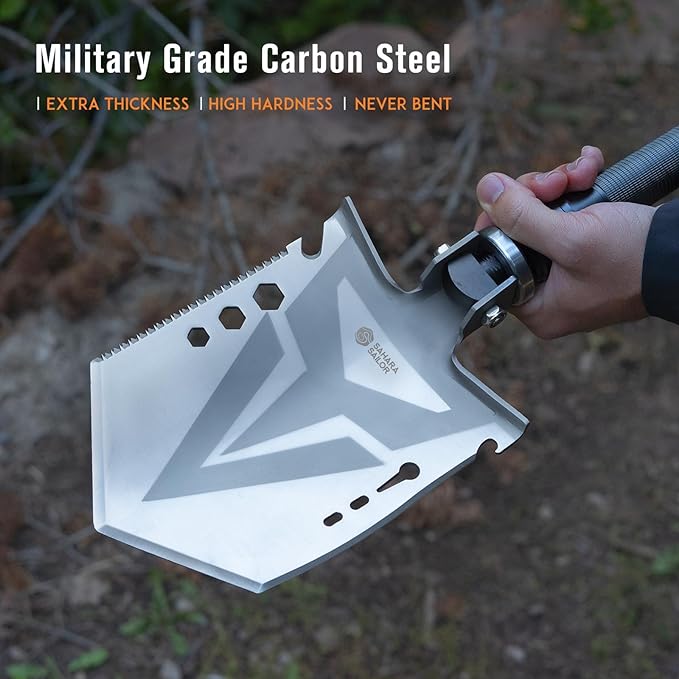 Sahara Sailor Survival Axe, Camping Folding Shovel with Hatchet with Large Shovel Head and 1.6-3.1 Ft Extented Handles, High Carbon Steel Survival Gear Equipment, Storage Bag Included