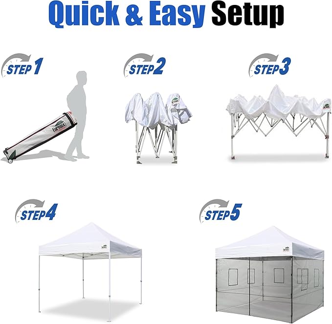 Eurmax USA 10'x10' Pop-up Canopy Tent Commercial Instant Canopies with 4 Removable Zipper End Food Service Wall kit and Roller Bag, Bonus 4 SandBags(Khaki)