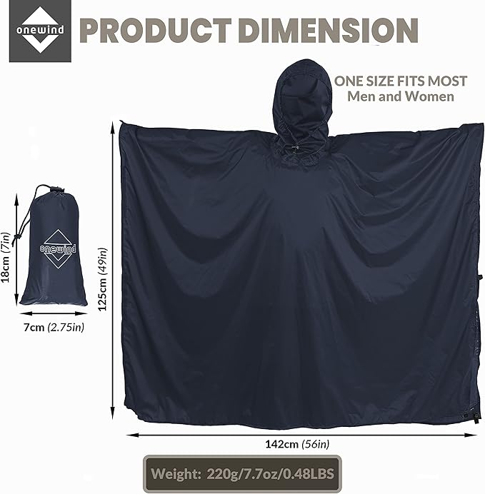 onewind Hooded Rain Poncho, Silnylon Rain Coat Versatile Survival Shelter Waterproof Breathable Lightweight Poncho