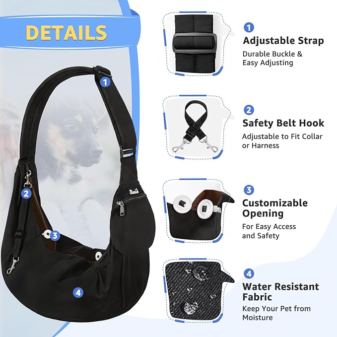 SlowTon Dog Carrier Sling - Thick Padded Shoulder Strap Adjustable Dog Carriers for Small Dogs, Puppy Carrier Purse for Pet Cat with Front Zipper Pocket Safety Belt Machine Washable (BN, XS)