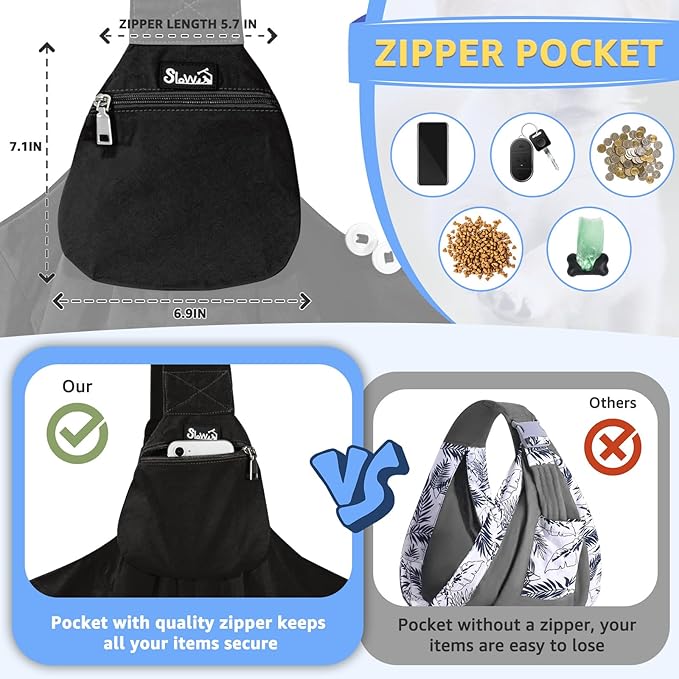 SlowTon Dog Carrier Sling - Thick Padded Shoulder Strap Adjustable Dog Carriers for Small Dogs, Puppy Carrier Purse for Pet Cat with Front Zipper Pocket Safety Belt Machine Washable (BN, XS)