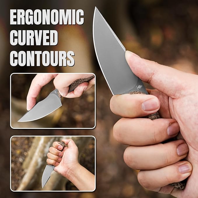 Kizer Mini Harpoon Fixed Blade Knife with Sheath, 3V Blade Hunting Knife with Micarta Handle, Camping Fixed Blade Small EDC Knives for Hiking, Survival 1040SM1