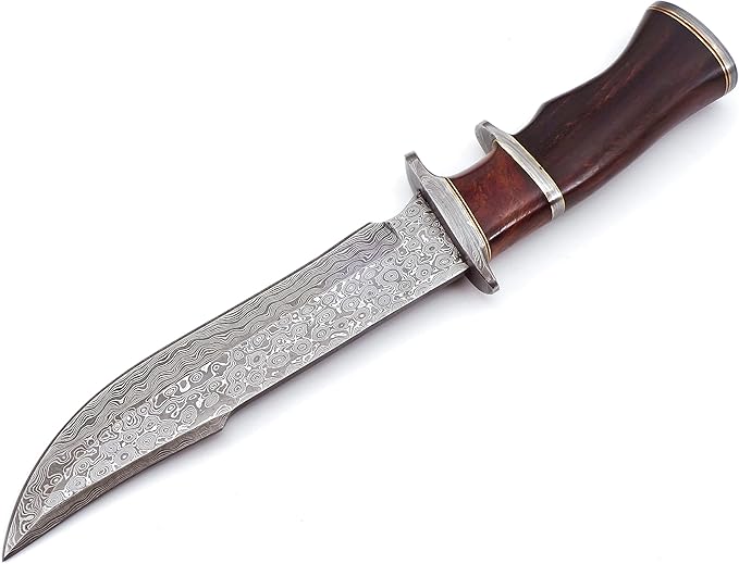 Nooraki 13" - Handmade Damascus Steel Fixed Blade Hunting Knife with Leather Sheath, Multipurpose Knife with Rosewood Handle for Everyday Carry, Outdoor Camping & Hunting Gift (RoseWood-2)