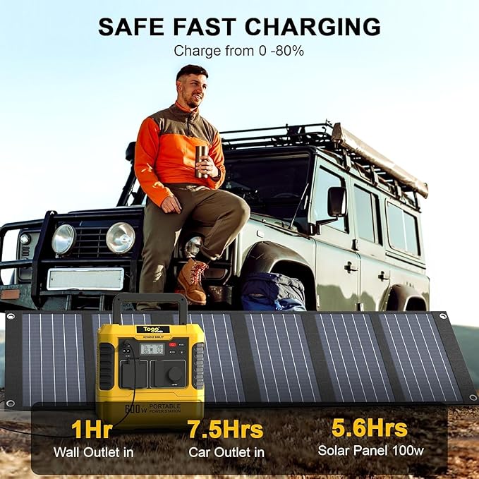 Togo POWER Portable Power Station ADVANCE600-560Wh LiFePO4 Battery 600W AC Outlet (Peak 1200W) - 0-80% in 60 Mins - Power Backup Outdoor Solar Generator for Camping, RV Trip, Outage