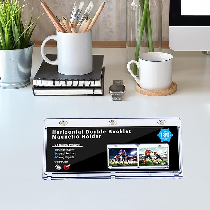 2-Pack Booklet Magnetic Card Holders - 187mm One Touch Magnetic Booklet Card Holder, Horizontal Booklet One Touch, 130PT Booklet Magnetic Case, Collection Display Frame,Inner Size 7.32"x2.56"x0.15"