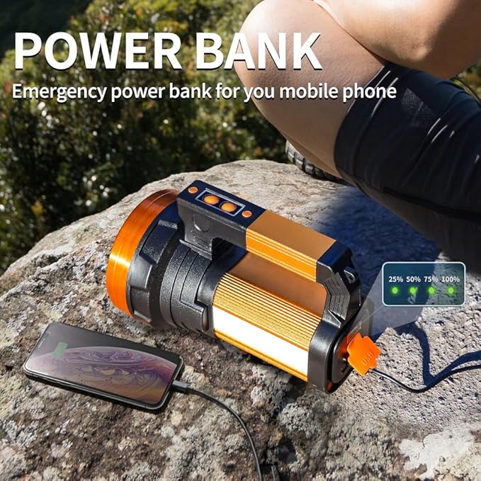 30600MAh Rechargeable Spotlight 2400LM Flashlight Long Lasting 100H Handheld Spotlight IP67 Waterproof Spot Lights with 6 Modes Twin Side Flood Light for Camping Hunting Emergency