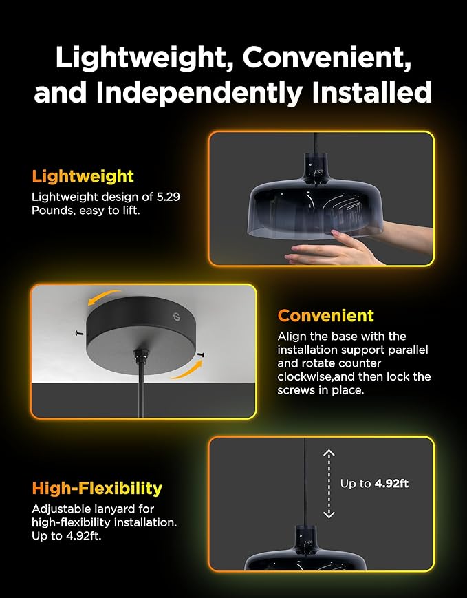 Govee Pendant Light for Kitchen Island, Three-Layer RGBIC Smart Lighting, Matter Compatible, 1300LM 2700K-6500K Dimmable Black Hanging Light Fixture Works with Alexa, Adjustable Height for Dining Room